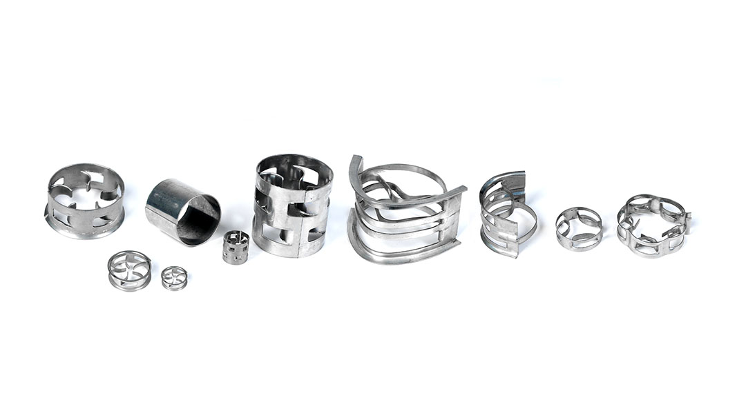 Various types of distillation column packing including structured and random packing