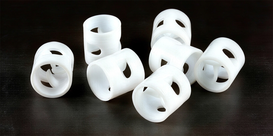 White PTFE Pall Ring random tower packing for corrosive chemical service